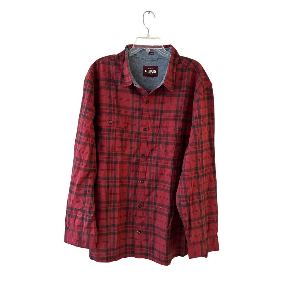 Alesbury Mens Red & Black Plaid Long Sleeve Button-Up Classic Shirt Sz XXL NWOT